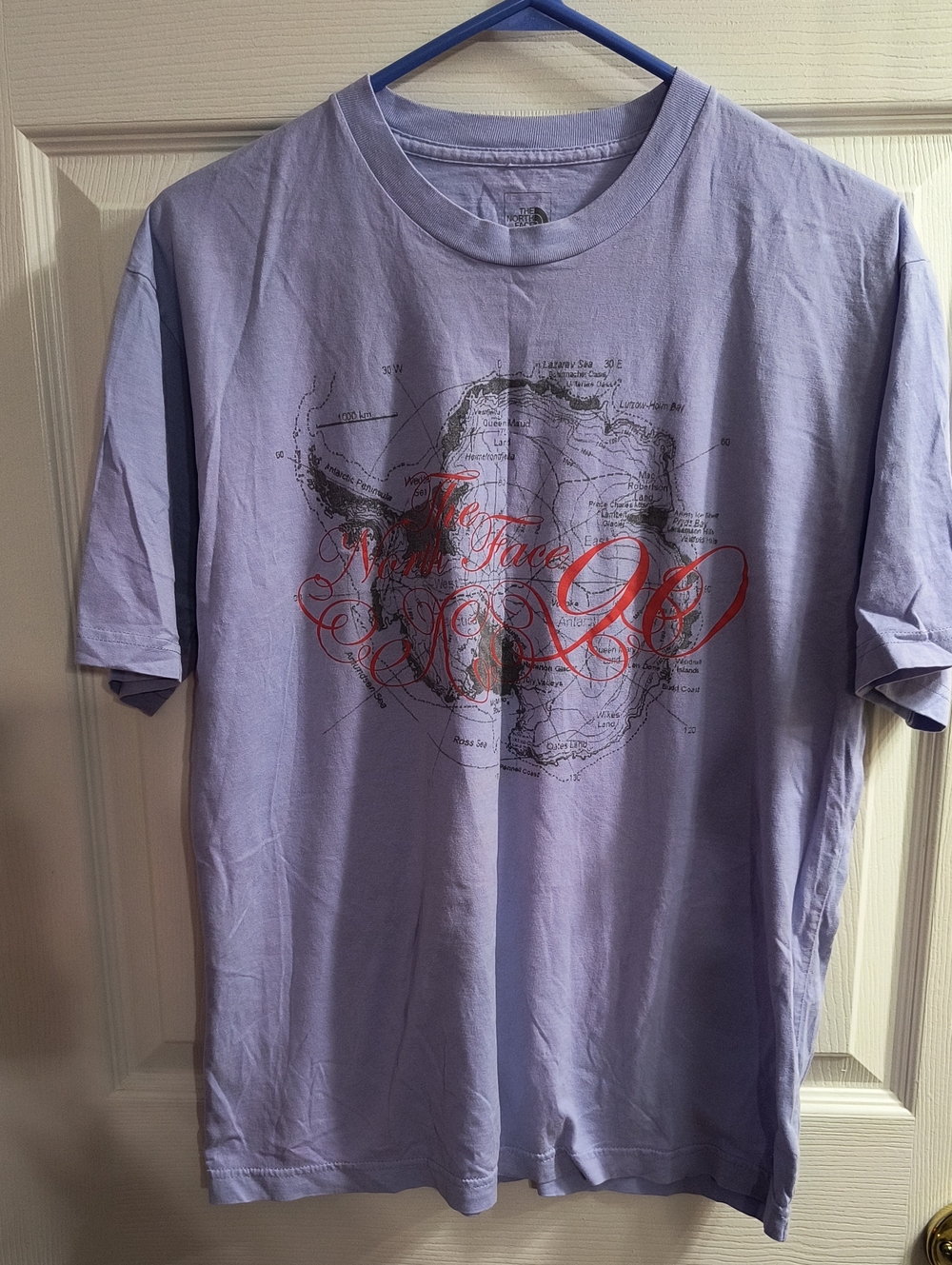 The North Face Lavender Tee with Red Script & Black Map Graphic